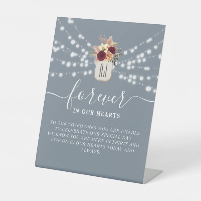 Expositor En L Letrero de Mesa de Recuerdo de Boda Rústica (Anverso)