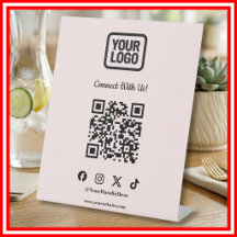 Letrero de Mesa de Redes Sociales | Código QR Rosa