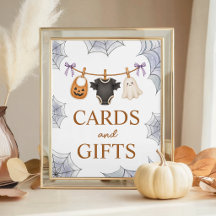 Letrero de mesa de tarjetas y regalos de Halloween