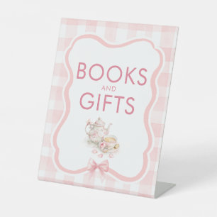 Expositor En L Letrero de mesa para baby shower de té de libros y