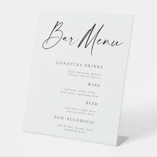 Expositor En L Letrero de mesa para menú de barra de boda elegant (Anverso)