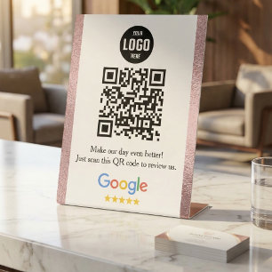 Expositor En L Letrero de pedestal con código QR de reseñas de Go
