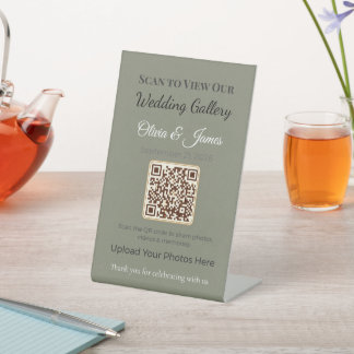 Expositor En L Letrero de pedestal de boda | Pantalla QR elegante