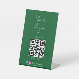 Expositor En L Letrero de pedestal de código QR de logotipo verde