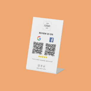 Expositor En L Letrero de pedestal de código QR de reseña de Goog