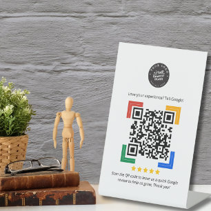 Expositor En L Letrero de pedestal de código QR de reseña de Goog