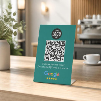 Expositor En L Letrero de pedestal de código QR de reseñas de Goo