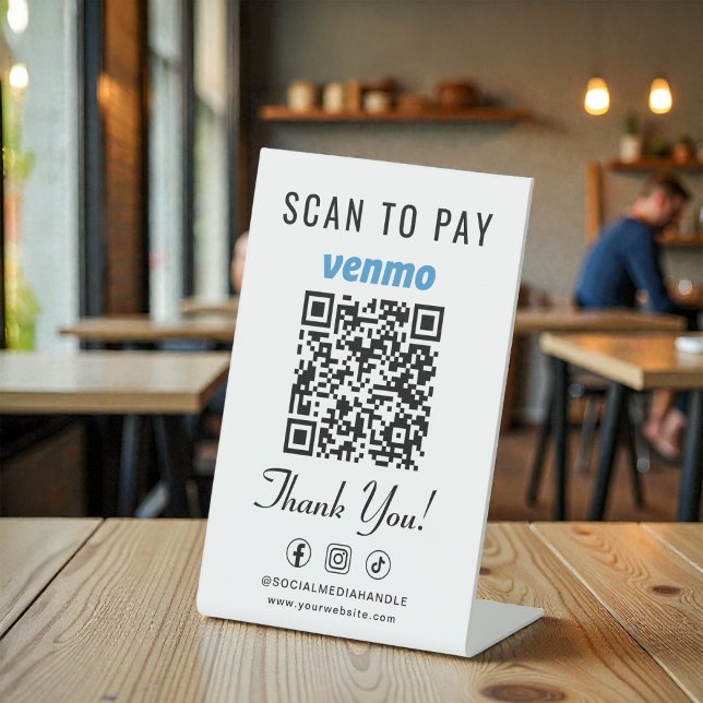Expositor En L Letrero de pedestal de código QR de Venmo Scan to  (Venmo Scan to Pay QR Code Tabletop Pedestal Sign)