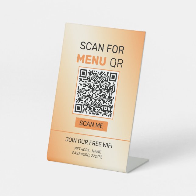 Expositor En L Letrero de pedestal de fondo naranja y beige (Anverso)