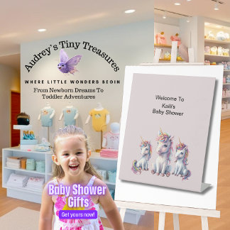 Expositor En L Letrero de pedestal para baby shower de unicornio 