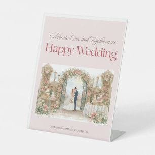 Expositor En L Letrero de pedestal para boda Golden Promise