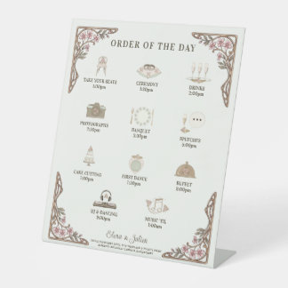 Expositor En L Letrero de pedestal para orden del día de boda bot