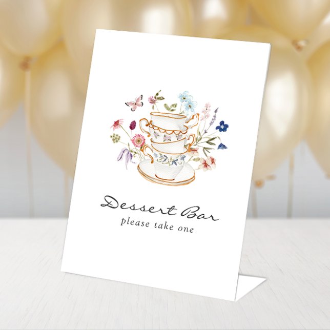 Expositor En L Letrero de Postre de Té Nupcial (Floral Bridal Tea Party Dessert Sign by Painted Paperie
)