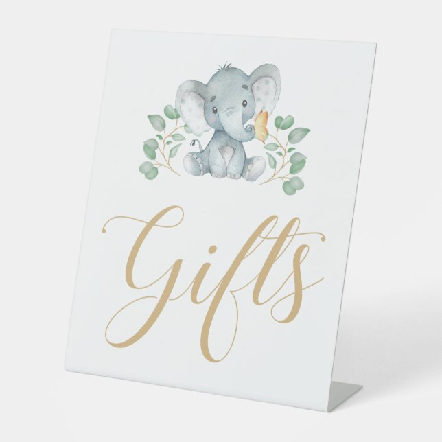 Expositor En L Letrero de regalo para baby shower de elefante (Anverso)