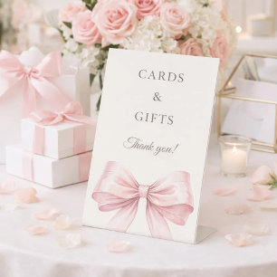 Expositor En L Letrero de regalos de tarjetas de lazo rosa marfil