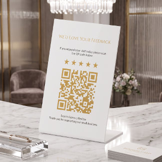 Expositor En L Letrero de reseñas de código QR de oro minimalista