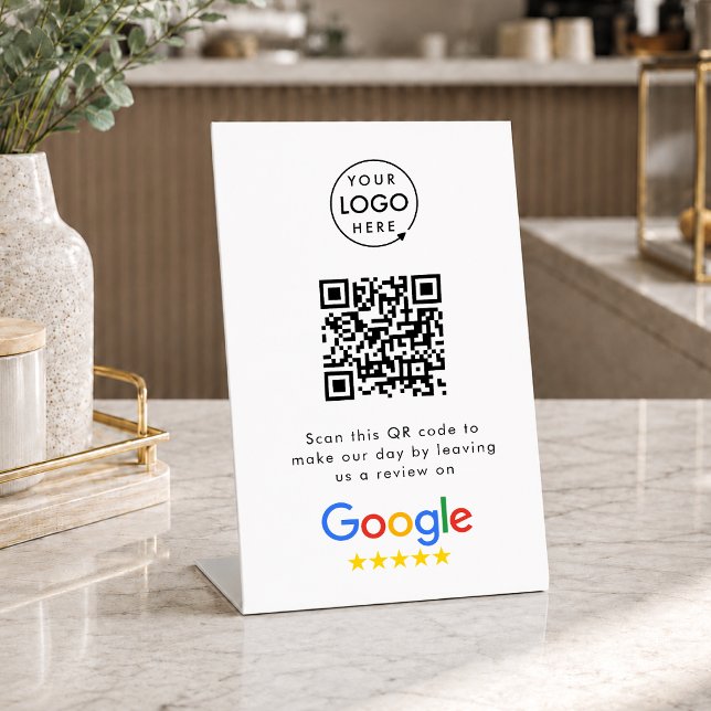 Expositor En L Letrero de reseñas de Google para mesa | pedestal  (Gain Google reviews & grow your business with this editable call-to-action rating request signage.)