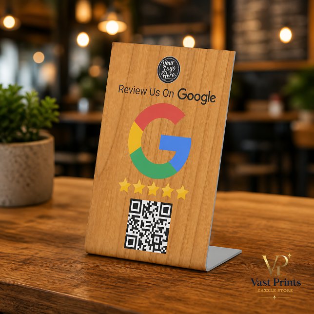 Expositor En L Letrero de tabla de reseñas de Google de madera có (Google Review Table Sign Wood QR Code Business)