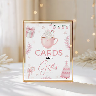 Expositor En L Letrero de Tarjetas y Regalos de Invierno Rosa par