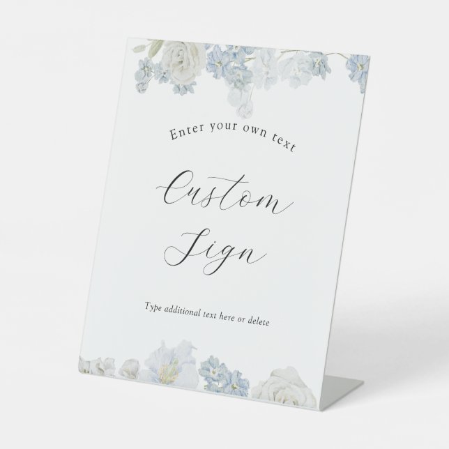 Expositor En L Letrero de texto personalizado Blue Blossoms (Anverso)