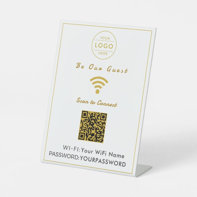 Expositor En L Letrero de WiFi con Código QR Dorado Falso Elegant (Anverso)
