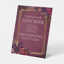 Letrero Floral Burgundy Gold Nuestro Libro de Invi