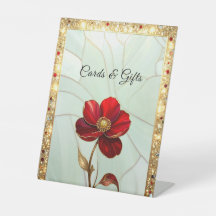 Letreros de Mesa de Flor Roja de Vidrio Emplomado
