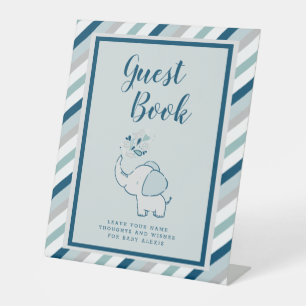 Expositor En L Libro de Baby Shower Navy Blue & Mint Elephant