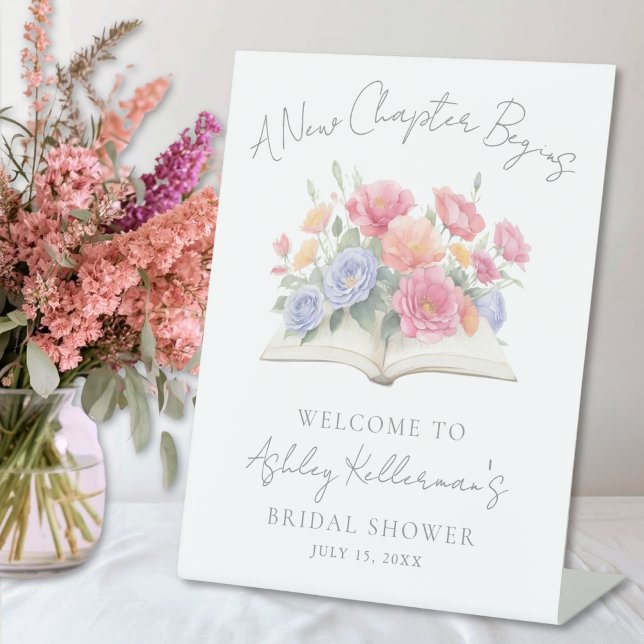 Expositor En L Libro de bienvenida para Desayuno Nupcial de Acuar (Book Watercolor Floral Bridal Shower Welcome Sign )