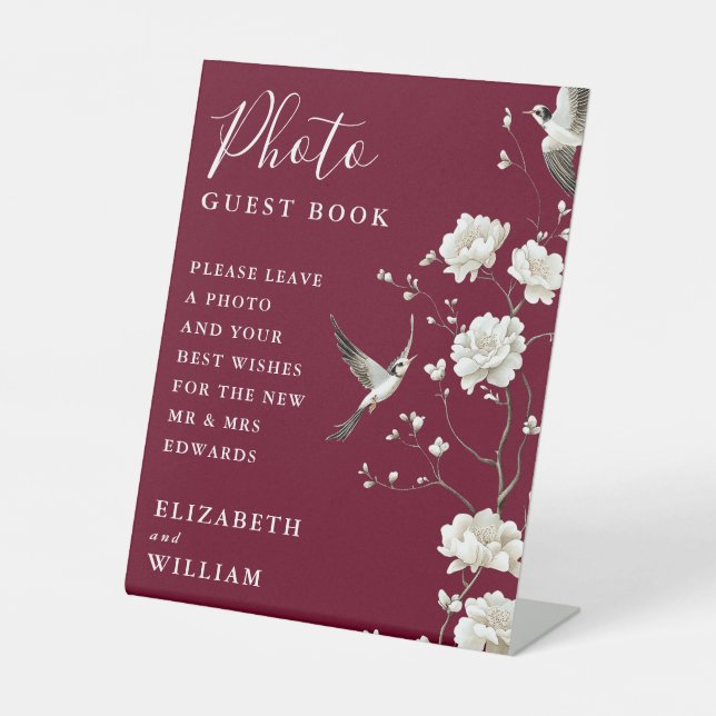 Expositor En L Libro de firmas de boda con foto de chinoiserie de (Anverso)