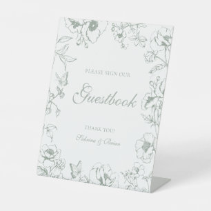 Expositor En L Libro de firmas de boda floral verde salvia elegan