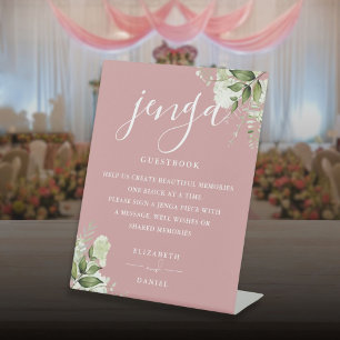Expositor En L Libro de firmas de boda Jenga con flores de rosa p