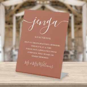 Expositor En L Libro de firmas de boda Jenga Moderno Script Terra