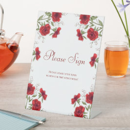 Expositor En L Libro de firmas de boda romántica con rosa roja