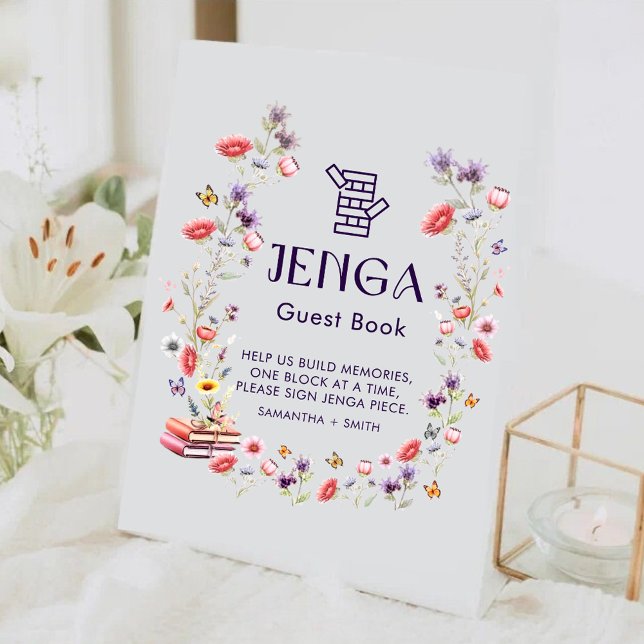 Expositor En L Libro de firmas Jenga de lavanda silvestre boho (Invite guests to sign a Jenga block and help the couple build their new chapter together.)