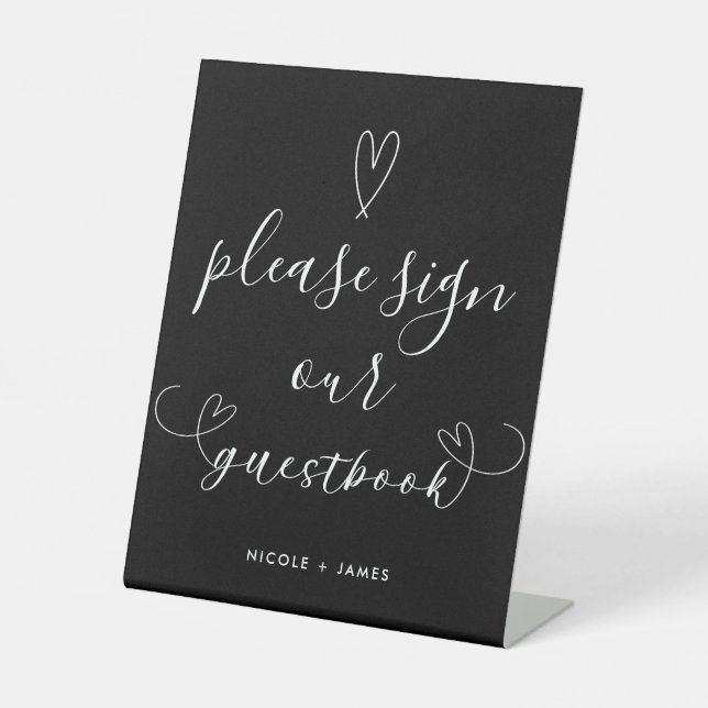 Expositor En L Libro de firmas para invitados de boda Modern Hear (Anverso)