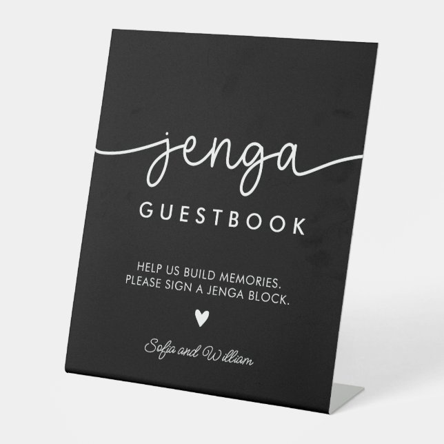 Expositor En L Libro de firmas para invitados Jenga de Boda Negra (Anverso)