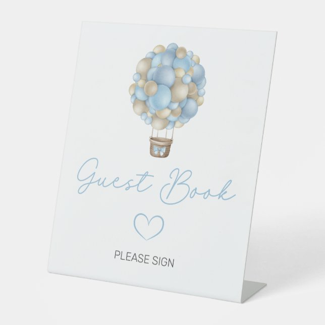 Expositor En L Libro de invitados Baby Shower Blue Hot Air Balloo (Anverso)