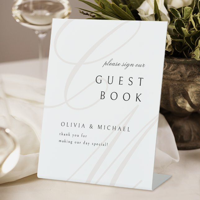 Expositor En L Libro de invitados con monograma de caligrafía de  (Classic Elegance Calligraphy Monogram Guest Book Pedestal Sign)