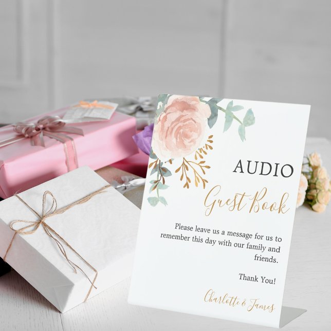 Expositor En L Libro de invitados de audio rosa oro verde boda (Subido por el creador)