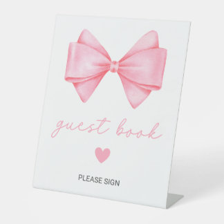 Expositor En L Libro de invitados de Baby Shower Bow rosa