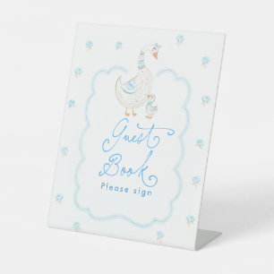 Expositor En L Libro de invitados de baby shower Floral Azul Silv