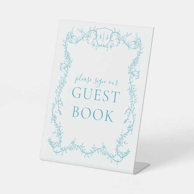 Expositor En L Libro de invitados de boda botánico turquesa (Anverso)