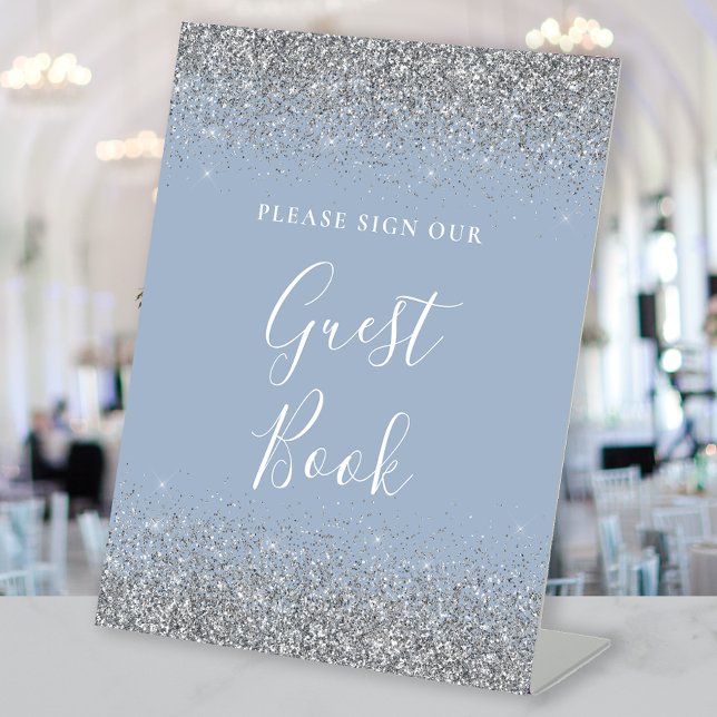 Expositor En L Libro de invitados de boda con brillo plateado azu (Subido por el creador)