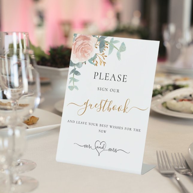 Expositor En L Libro de invitados de boda con flores de eucalipto (Subido por el creador)