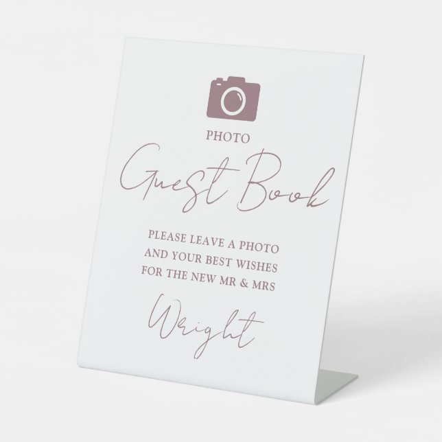 Expositor En L Libro de invitados de boda con foto de escritura e (Anverso)
