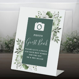 Expositor En L Libro de invitados de boda con fotos florales verd