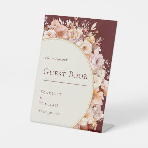 Expositor En L Libro de invitados de boda crema burgundy floral o