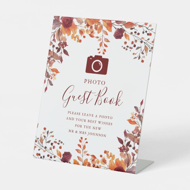 Expositor En L Libro de invitados de boda de foto otoñal rústica (Anverso)