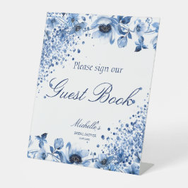 Expositor En L Libro de invitados de Chinoiserie Light Blue Flour